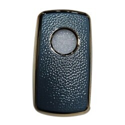 Capa nano cinzenta para chave Volkswagen de 3 botões com acabamento em couro dourado - 2