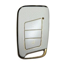 Capa Nano para chave com comando 3 botões acabamento em couro dourado branca Volkswagen - 1