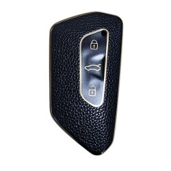Capa Nano para chave com comando 3 botões acabamento em couro dourado preta Volkswagen - 1