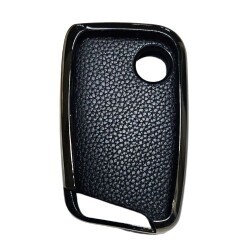Cover nano nera per chiave Volkswagen a 3 pulsanti con finitura in pelle dorata - 2