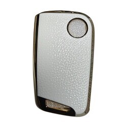 Funda nano blanca para llave Volkswagen de 3 botones con acabado de cuero dorado - 2