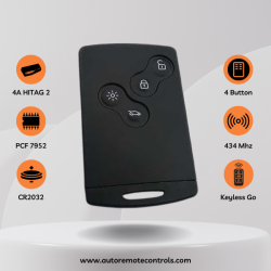 Ren Megane 3, Laguna 3, Scenic 3, Fluence - Handsfree 4 Buttons Smart Card – 433 MHz - PCF7952 ID46 - AfterMarket - 2
