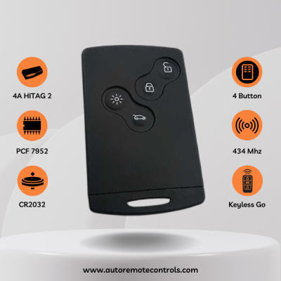 Ren Megane 3, Laguna 3, Scenic 3, Fluence - Handsfree 4 Buttons Smart Card – 433 MHz - PCF7952 ID46 - AfterMarket - 2