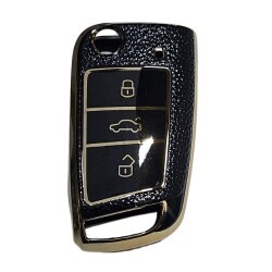 Nano Remote Key Cover 3 Buttons Gold Leather Finish Black Volkswagen - Volkswagen