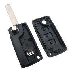 Peugeot Flip Chiave Guscio 3 Pulsanti con posizione della batteria - 5