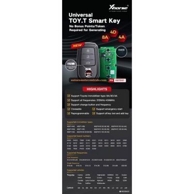 Xhorse XSTO01EN Clé Intelligente Télécommande Toyota XM38 4D 8A 4A Tout-en-Un avec Coque de Clé et 4 Boutons - 4